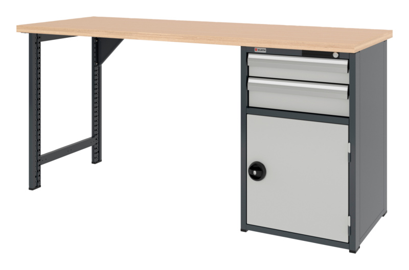System-Werkbank 2000 mm mit 1 fixen Werkbankfuß und Kombi-Unterbauschrank 8.6