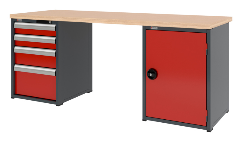 System-Werkbank WRKBANK-2SHRNK-4SL1FT-2000-H835-RAL3020