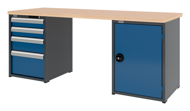 System-Werkbank WRKBANK-2SHRNK-4SL1FT-2000-H835-RAL5010