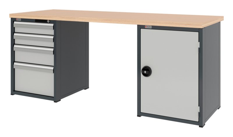 System-Werkbank WRKBANK-2SHRNK-4SL1FT-2000-H835-RAL7035