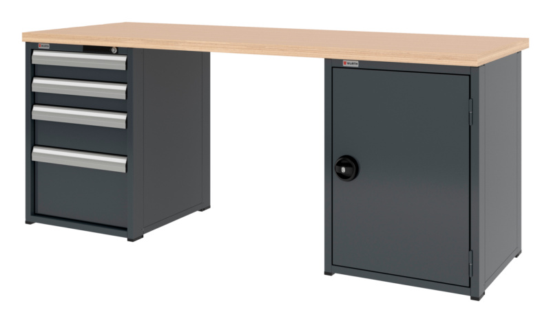 System-Werkbank WRKBANK-2SHRNK-4SL1FT-2000-H835-RAL7016
