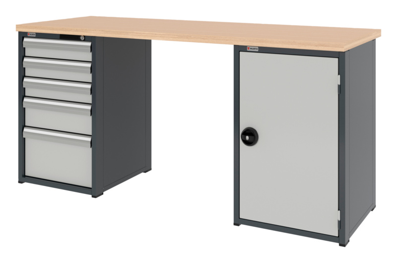 System-Werkbank WRKBANK-2SHRNK-5SL1FT-2000-H955-RAL7035