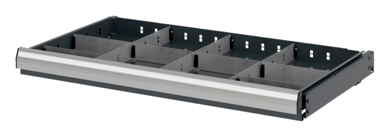 Einteilungssortiment mit Fachschienen und Fachteiler für Systemmaß 16.6