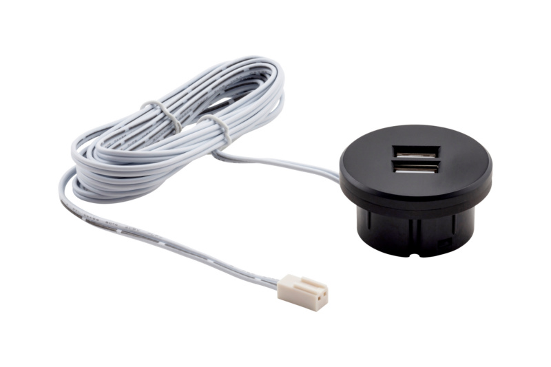 USB-Doppelsteckdose 24V aus Kunststoff im runden Design