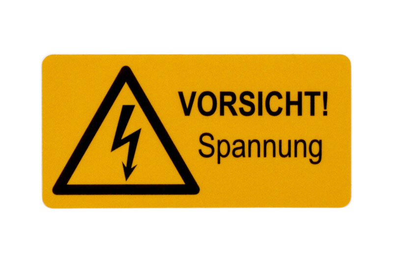 Sicherheits- und Warnschild - VORSICHT! Spannung ETIK-KLEB-SPNUNG-ESS-(52X26MM)
