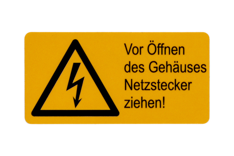 Warnschild-Vor Öffnen des Gehäuses Netzstecker… ETIK-KLEB-NETZSTE-ESS-(52X26MM)