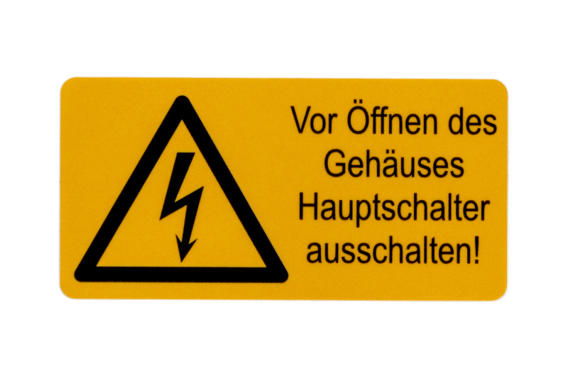 Warnschild-Vor Öffnen d. Gehäuses Hauptschalter... ETIK-KLEB-HAUPTSCHALT-ESS-(52