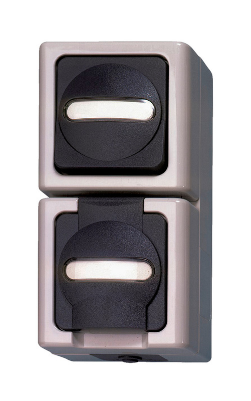 ELMO®  AP-Feuchtraum Universalschalter/Steckdose senkrecht 159x78x61