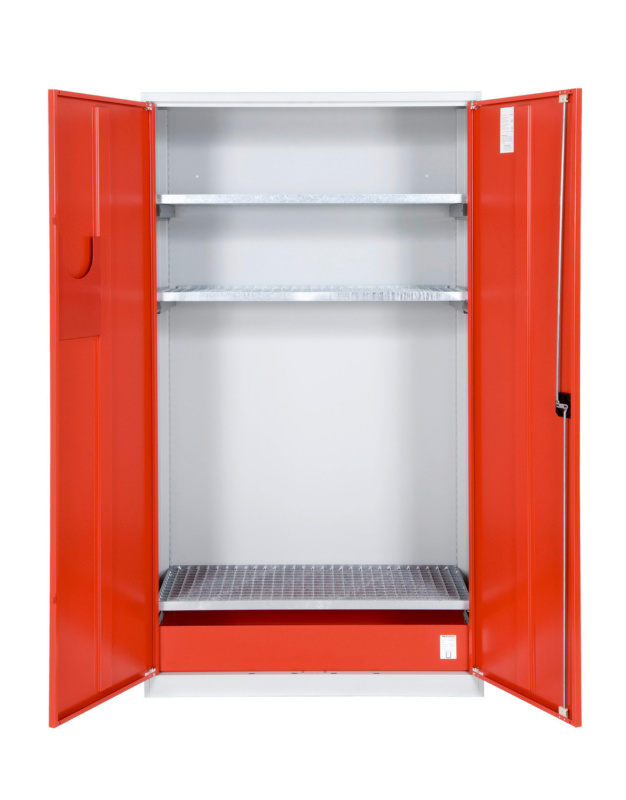 Ölschrank mit Gitterrostböden und Auffangwanne
