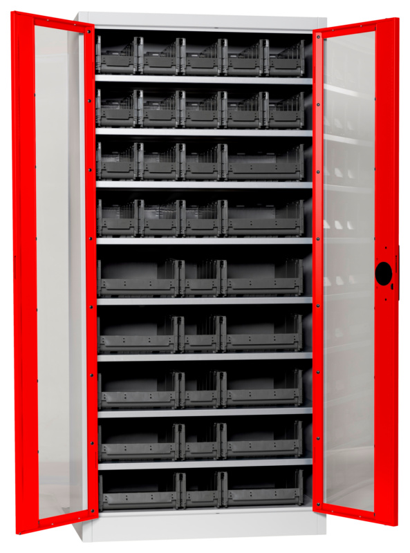 Flügeltürenschrank Tiefe 500 mm FLGTRSHRNK-SICHTF-SLB-FB520-BOX-RAL3020