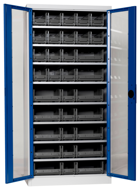 Flügeltürenschrank Tiefe 500 mm FLGTRSHRNK-SICHTF-SLB-FB520-BOX-RAL5010