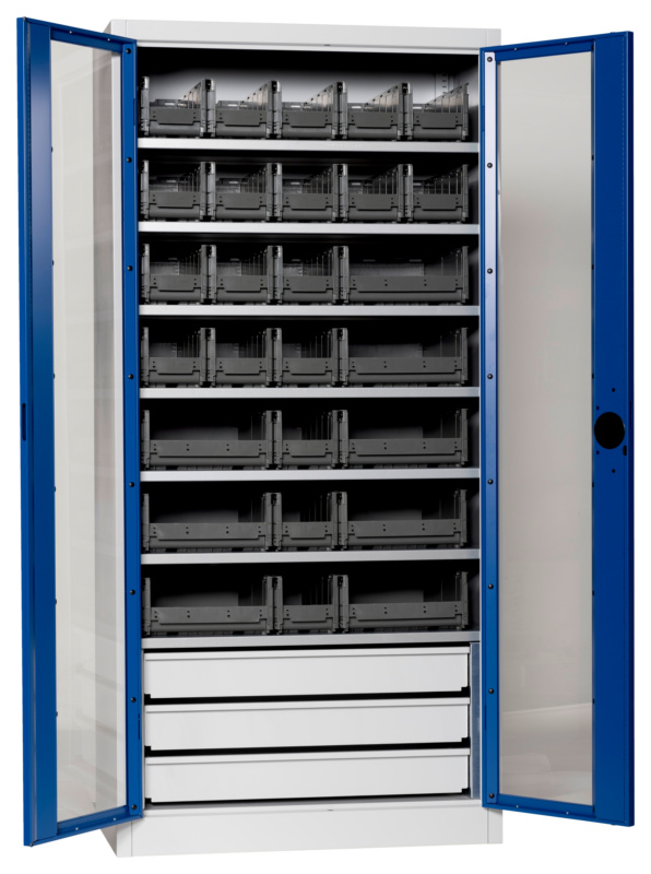 Flügeltürenschrank Tiefe 500 mm FLGTRSHRNK-SICHTF-SLB-FB520S-BOX-RAL5010