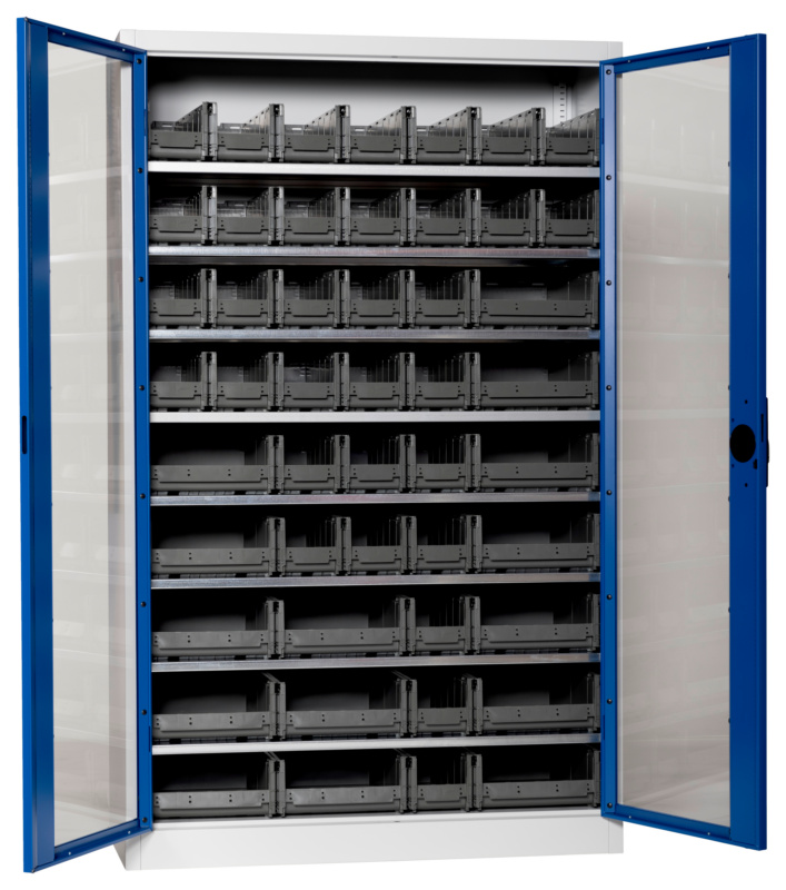 Flügeltürenschrank Tiefe 500 mm FLGTRSHRNK-SICHTF-SLB-FB521-BOX-RAL5010