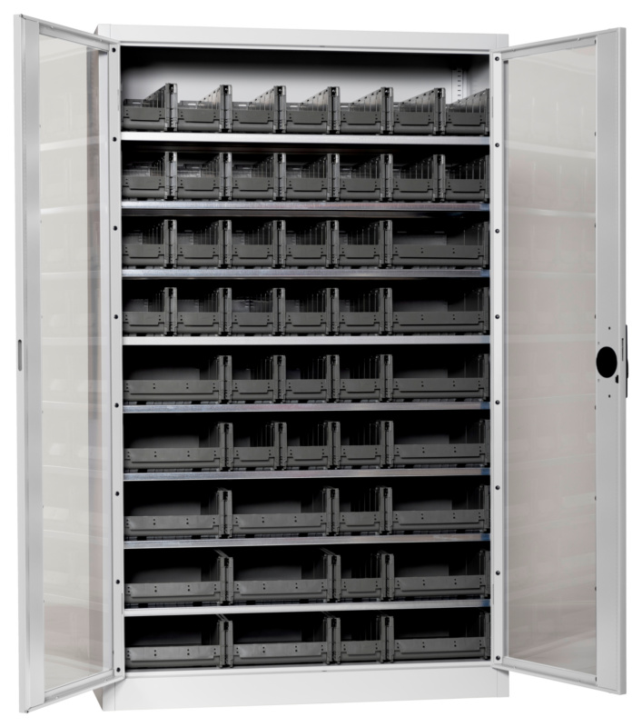 Flügeltürenschrank Tiefe 500 mm FLGTRSHRNK-SICHTF-SLB-FB521-BOX-RAL7035