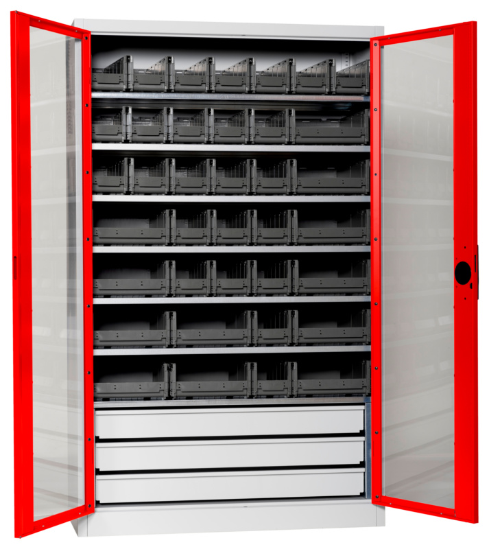 Flügeltürenschrank Tiefe 500 mm FLGTRSHRNK-SICHTF-SLB-FB521S-BOX-RAL3020