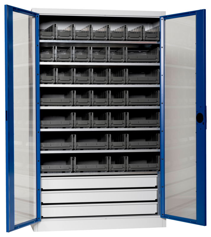 Flügeltürenschrank Tiefe 500 mm FLGTRSHRNK-SICHTF-SLB-FB521S-BOX-RAL5010
