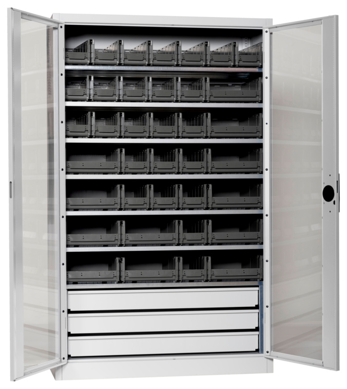 Flügeltürenschrank Tiefe 500 mm FLGTRSHRNK-SICHTF-SLB-FB521S-BOX-RAL7035
