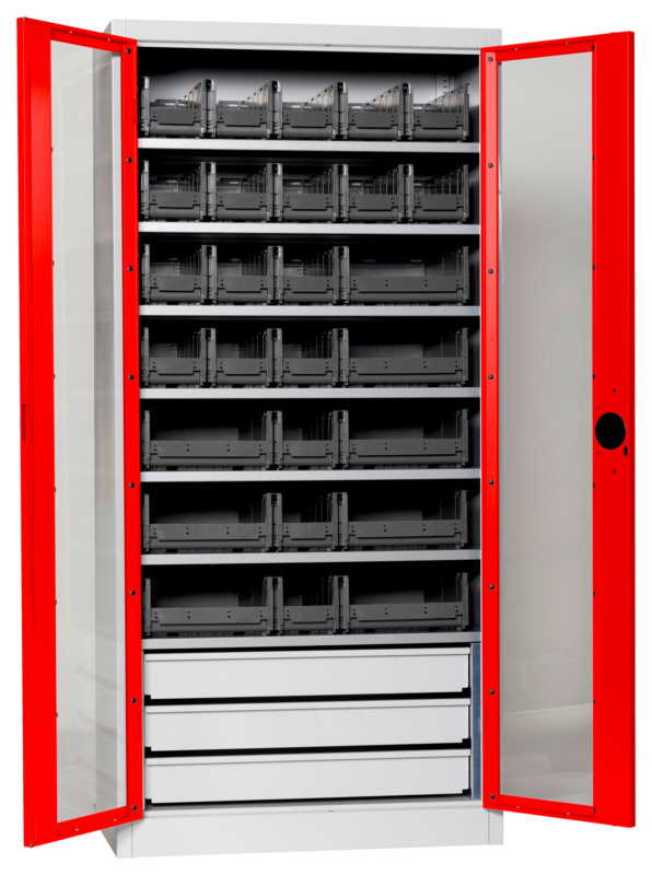 Flügeltürenschrank Tiefe 500 mm FLGTRSHRNK-SICHTF-SLB-FB520S-BOX-RAL3020
