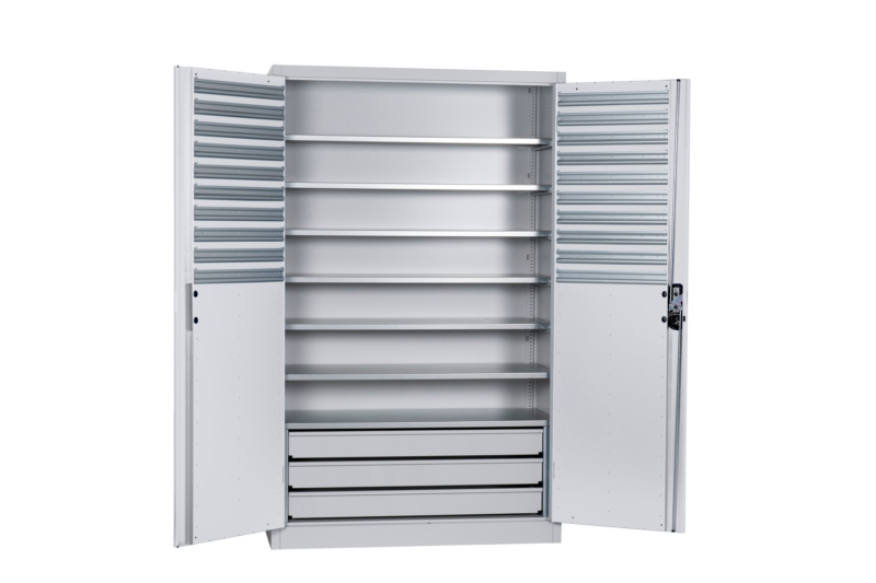 Flügeltürenschrank Tiefe 500 mm FLGTRSHRNK-LGRBOX-SLB-FB514S-RAL7035