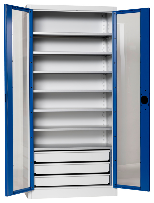 Flügeltürenschrank Tiefe 500 mm mit Sichtfenstertüren