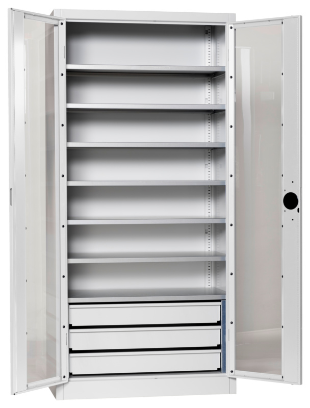 Flügeltürenschrank Tiefe 500 mm mit Sichtfenstertüren