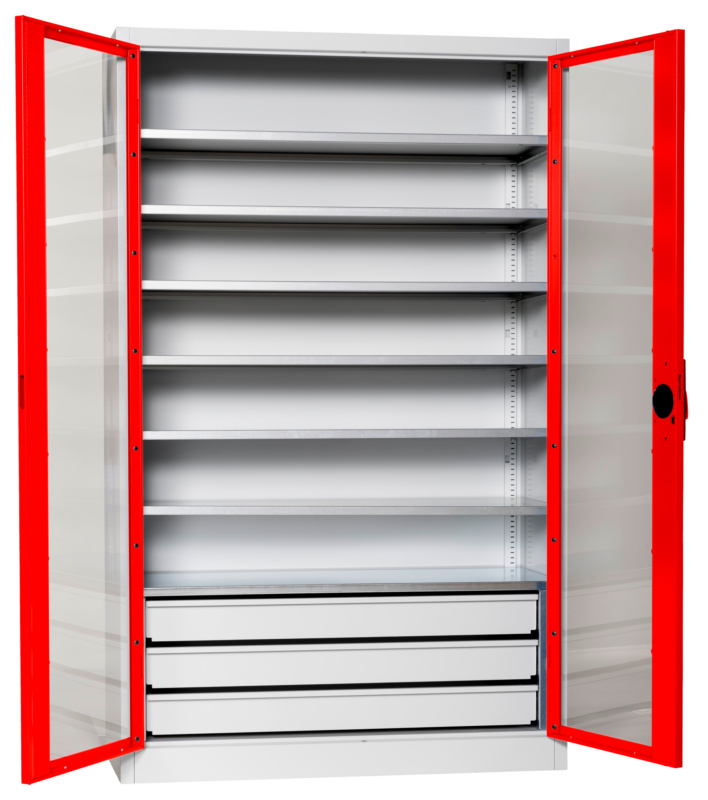 Flügeltürenschrank Tiefe 500 mm mit Sichtfenstertüren