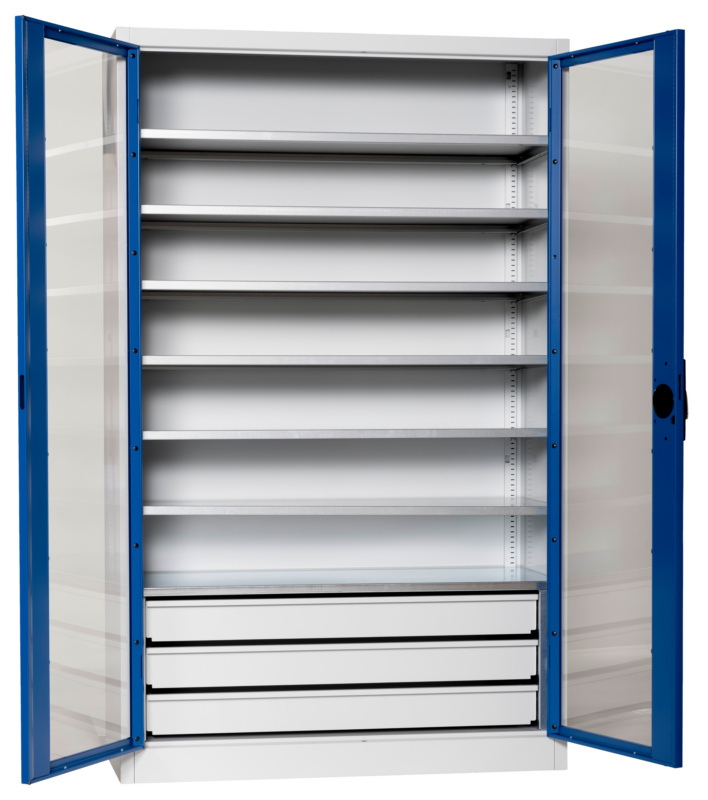 Flügeltürenschrank Tiefe 500 mm mit Sichtfenstertüren