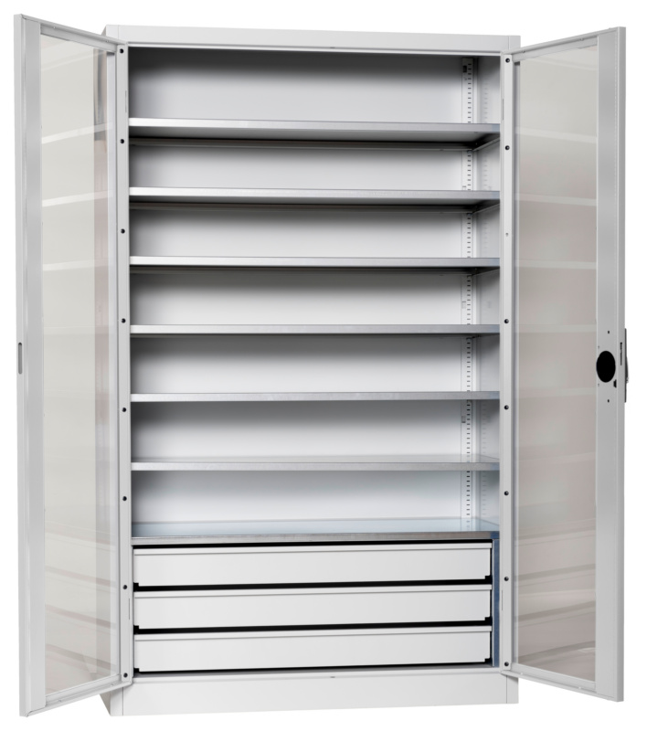 Flügeltürenschrank Tiefe 500 mm mit Sichtfenstertüren