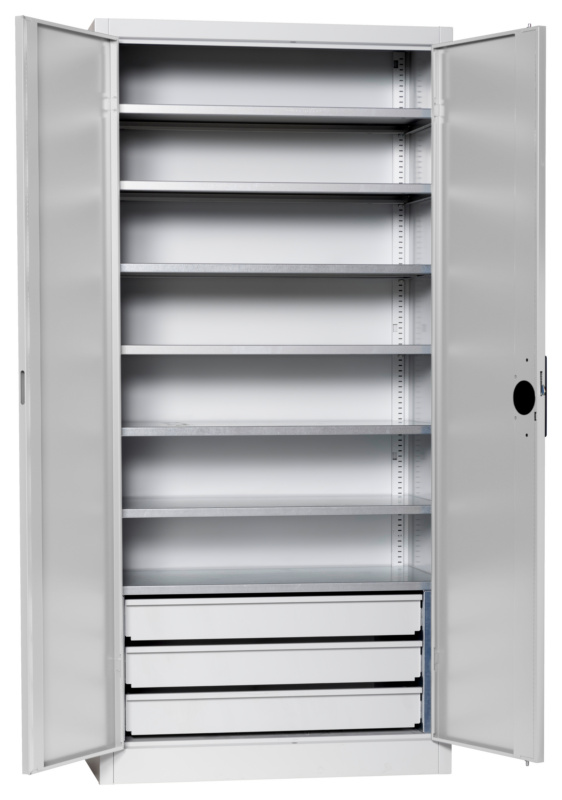 Flügeltürenschrank Tiefe 500 mm FLGTRSHRNK-VOLLBL-SLB-FB522S-RAL7035