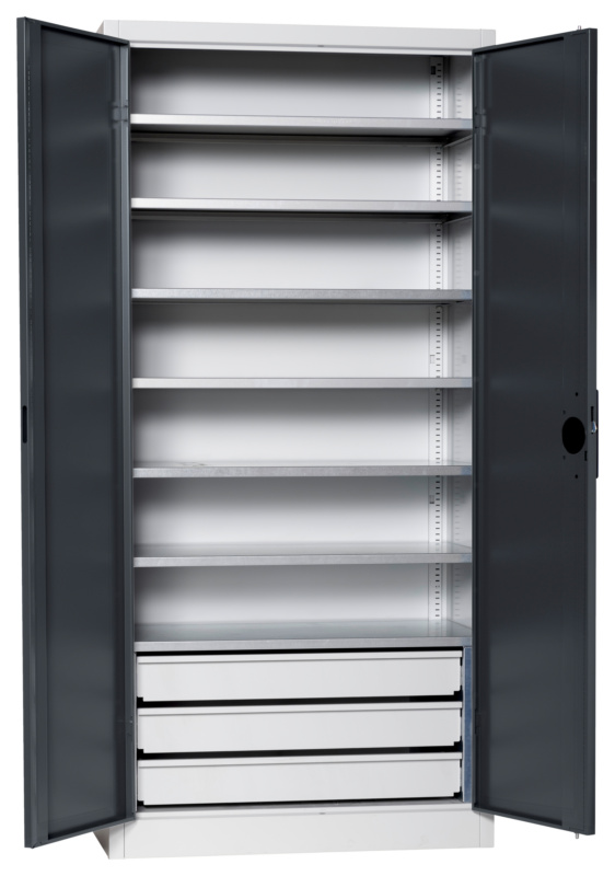 Flügeltürenschrank Tiefe 500 mm FLGTRSHRNK-VOLLBL-SLB-FB522S-RAL7016