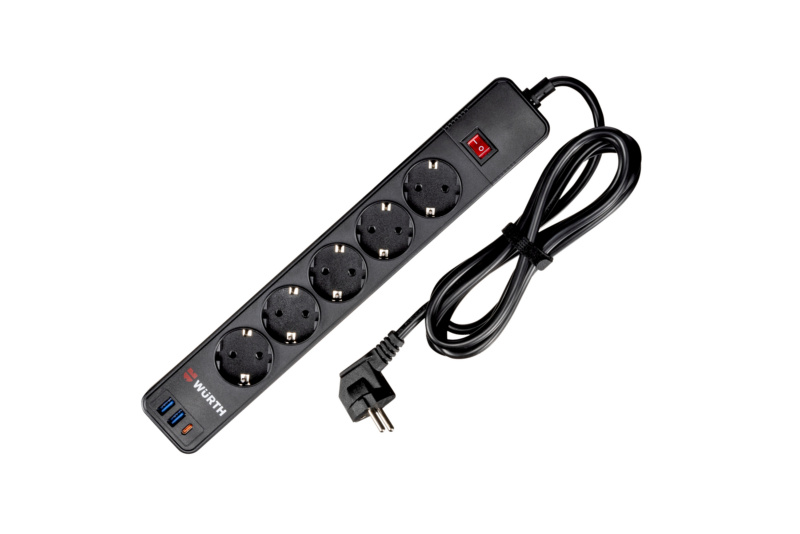 Steckdosenleiste 5-fach mit 2x USB-A und 1x USB-C Anschluss