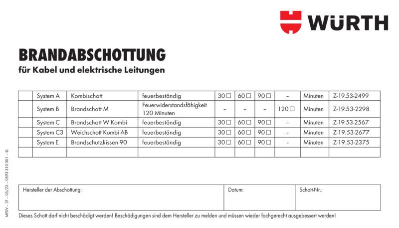 Kennzeichnungsschild Brandabschottung 14 x 8