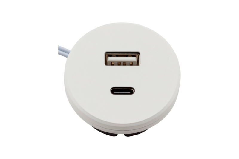 USB-A/C-Doppelsteckdose 24V aus Kunststoff im runden Design