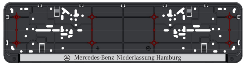 Kennzeichenbefestigung Twin-Fixx komplett bedruckt mit 4 roten Gummieinlagen