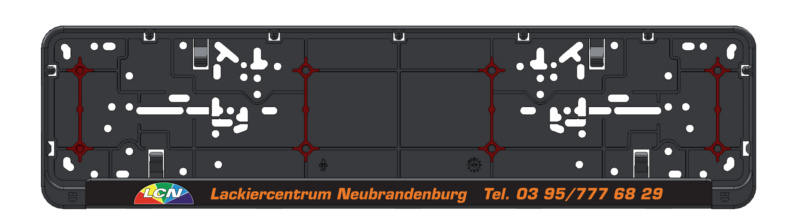 Kennzeichenbefestigung Twin-Fixx komplett bedruckt mit 4 roten Gummieinlagen