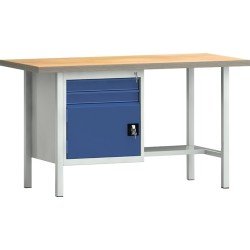 Werkbank PW 700 B1500xT700xH840mm Buche Multiplex lichtgrau/blau 2 Schubl.1 Tür