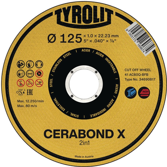 Trennscheibe PREMIUM CERABOND X D125x1,6mm ger.Bohr.22,23mm TYROLIT