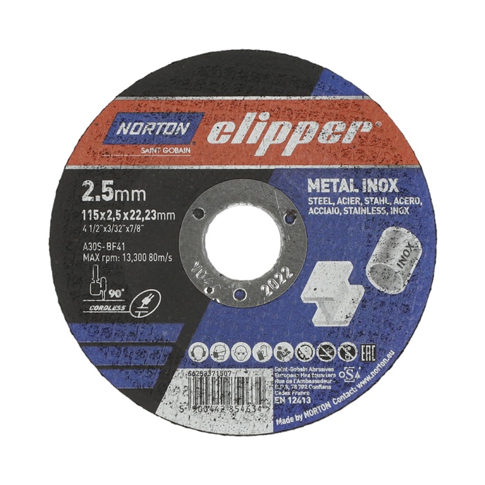 Trennscheibe D115x2,5mm Typ 41 Metall-Inox Bohr.22,23mm NORTON CLIPPER