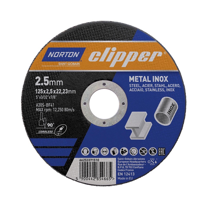 Trennscheibe D125x2,5mm Typ 41 Metall-Inox Bohr.22,23mm NORTON CLIPPER