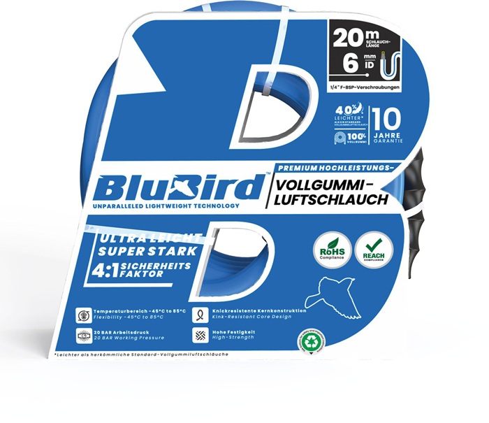 Werkstattschlauchset BluBird ID 6mm AD 12mm L.20m Sicherheitskuppl.