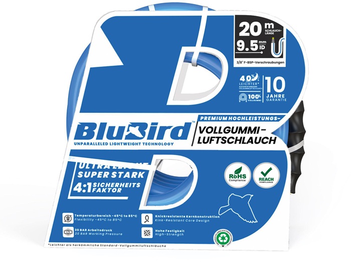 Werkstattschlauchset BluBird ID 9,5mm AD 15,5mm L.20m Sicherheitskuppl.