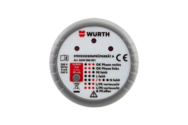Steckdosenprüfgerät A FI/RCD-Auslösung PRUEF-STEDO-SHTZKONT-FI-TEST-230V/50HZ