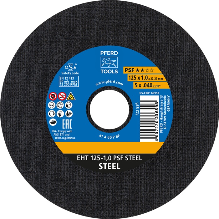 Trennscheibe PSF STEEL D125x1mm ger.STA Bohr.22,23mm PFERD