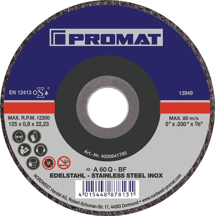 Trennscheibe D125x0,8mm gekr.INOX Bohr.22,23mm PROMAT