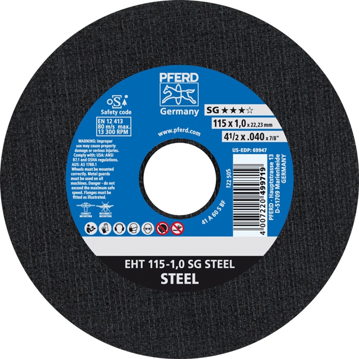 Trennscheibe SG STEEL D115x1mm ger.STA Bohr.22,23mm PFERD
