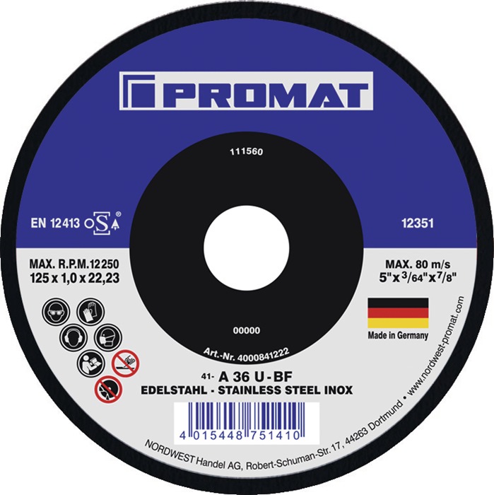 Trennscheibe D125x1mm ger.Keramikkorn Bohr.22,23mm PROMAT