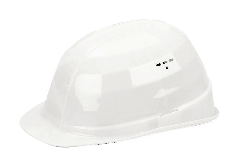 Schutzhelm SH-6 mit heruntergezogener Helmschale als Nackenschutz