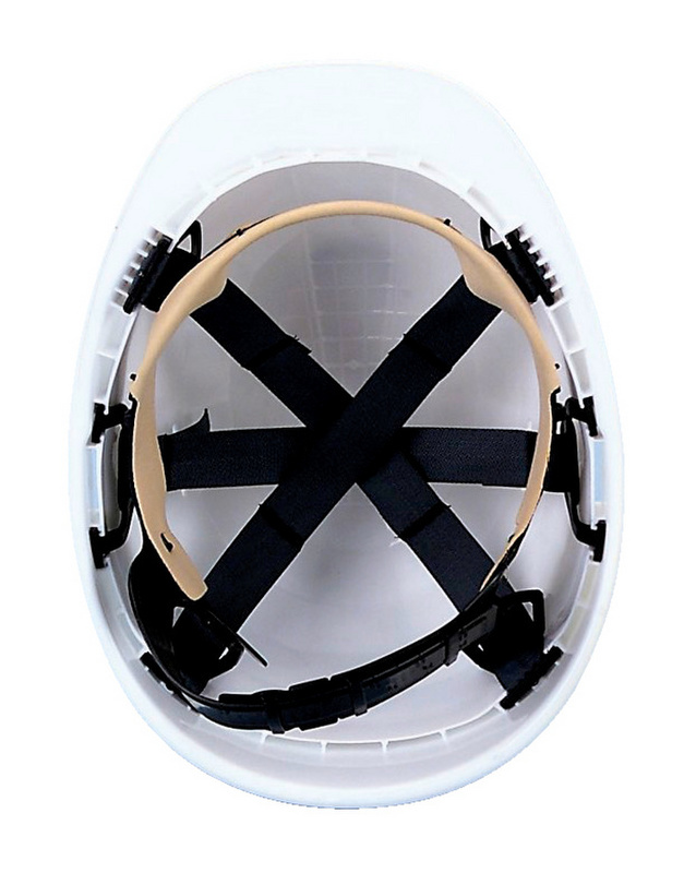 Schutzhelm SH-6 mit heruntergezogener Helmschale als Nackenschutz