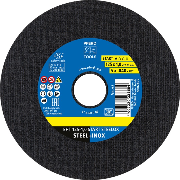 Trennscheibe STEELOX BOX D125x1mm ger.INOX Bohr.22,23mm Box á 50 St.PFERD