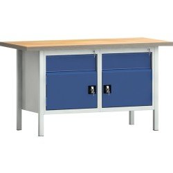 Werkbank PW 700 B1500xT700xH840mm Buche Multiplex lichtgrau/blau 2Schubl.2 Türen